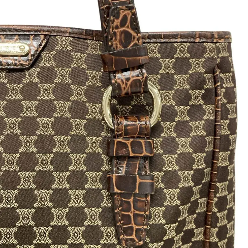Celine Macadam Tote Bag Dark Brown Beige Jacquard Leather